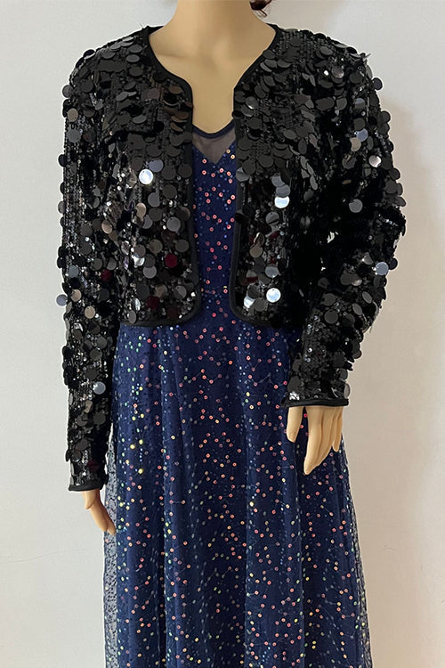 Open Front Cropped Sequin Jacket