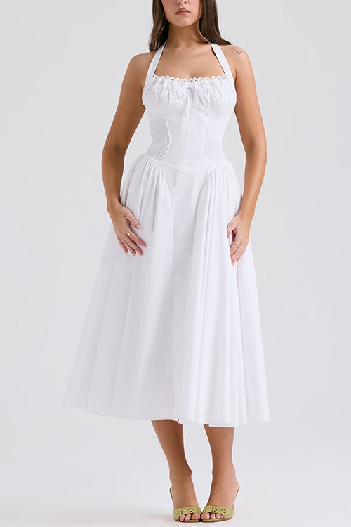 Bow Knot Halter Lace-up Swing Midi dress