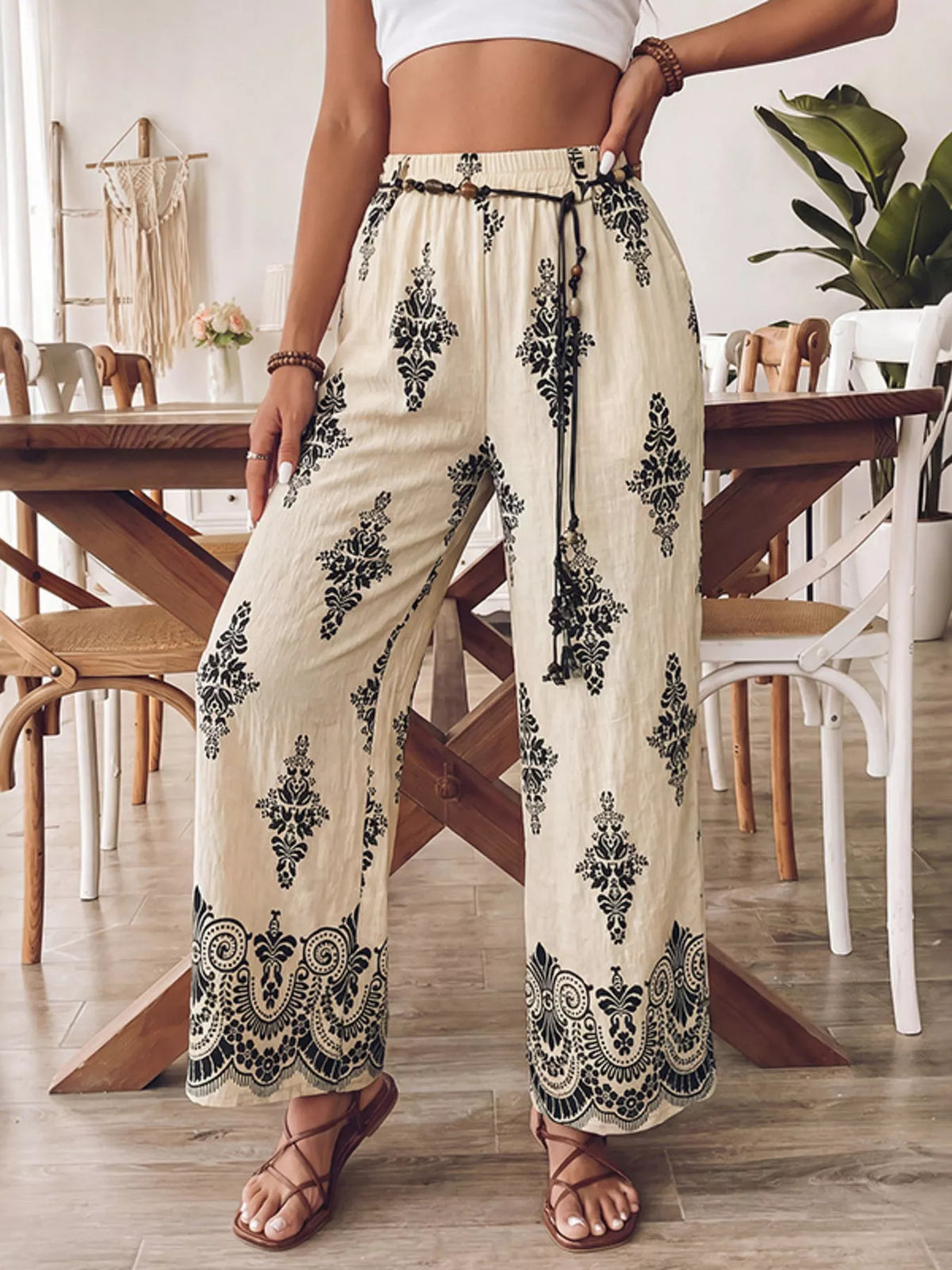 Boho Print Wide Leg Pants