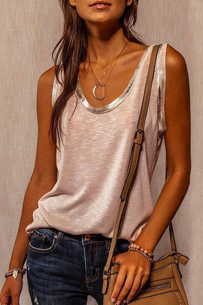 Solid Loose Bottoming Tank Top Apricot
