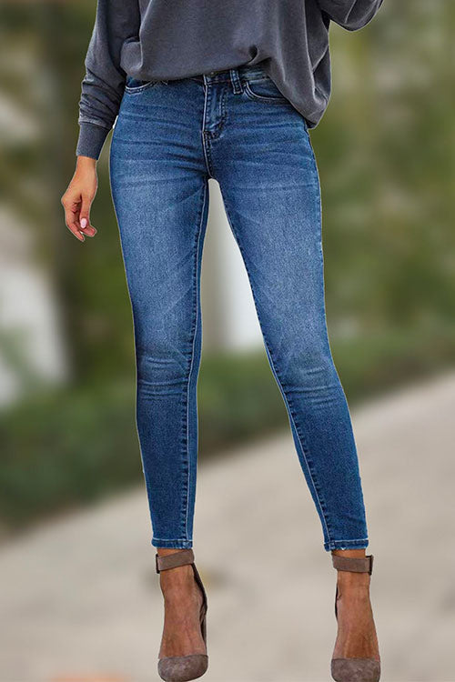 Stretchy Mid Rise Skinny Denim Pants LightBlue