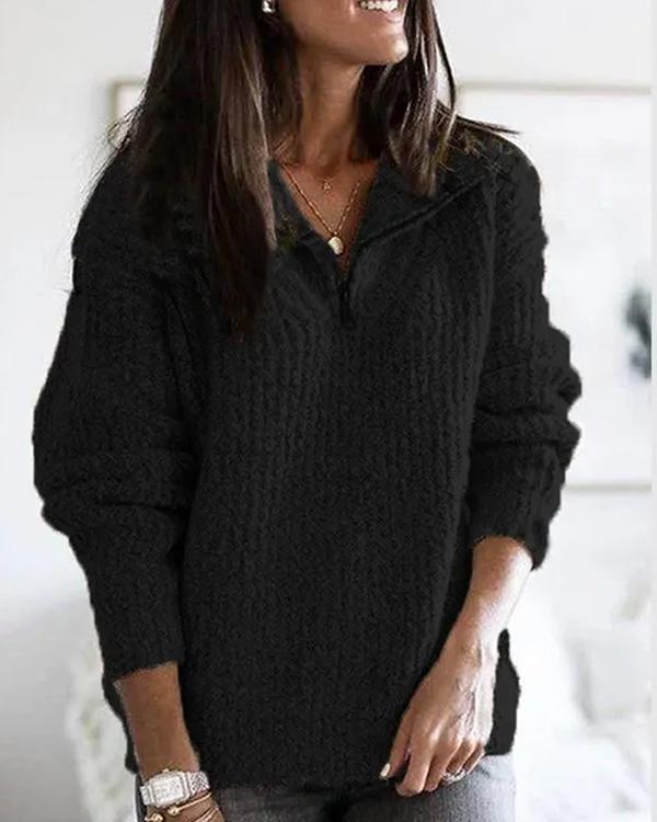 Clidress Zipper Shirt Collar  Knitting Sweater