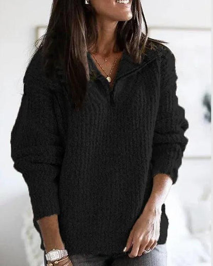 Clidress Zipper Shirt Collar  Knitting Sweater