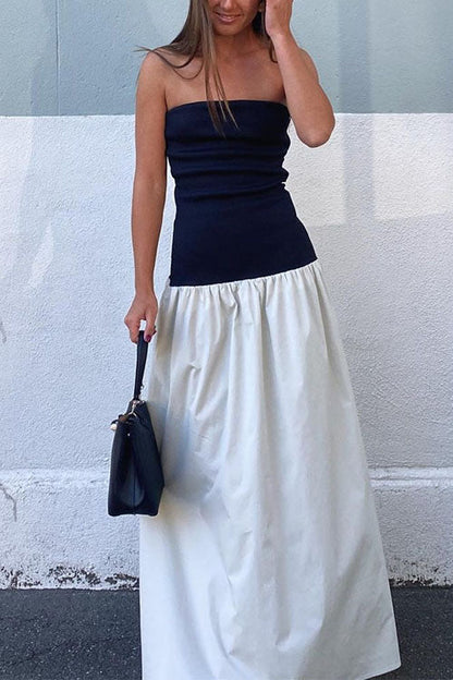 Strapless Tube Color Block Swing Maxi Dress