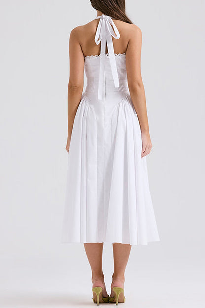 Bow Knot Halter Lace-up Swing Midi dress