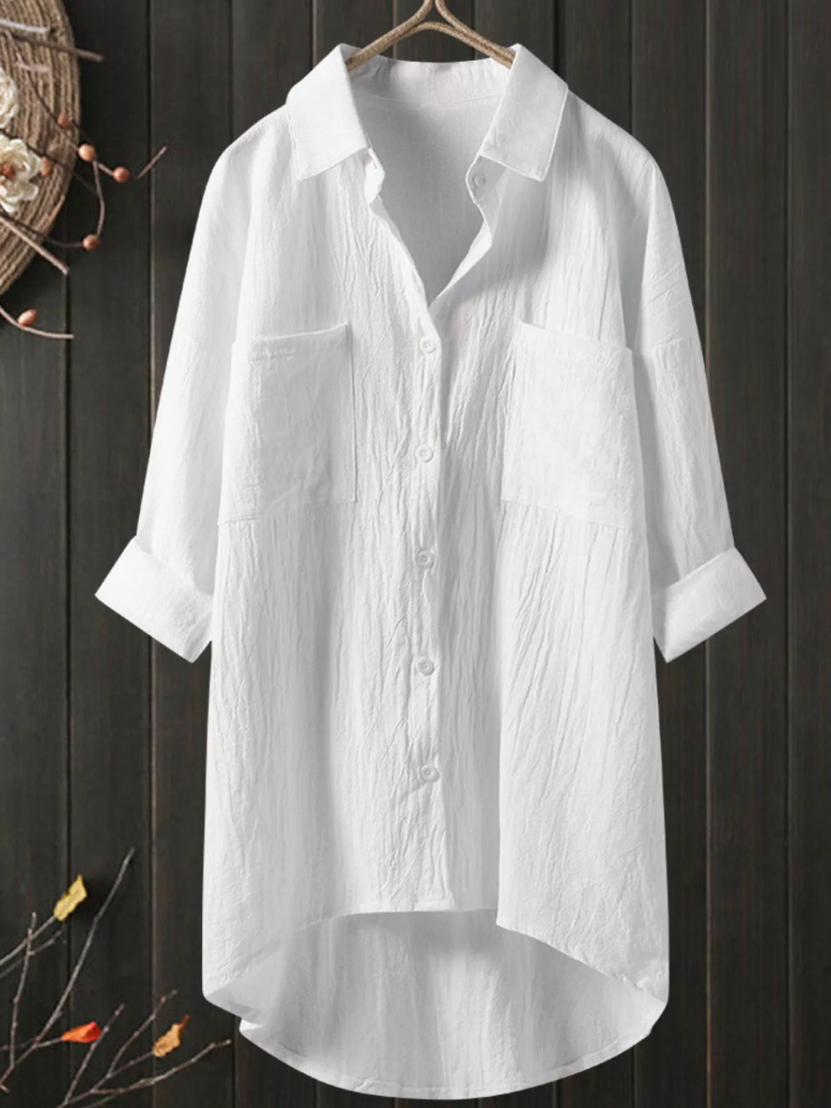 Full Size Casual Button-Down Shirt with Dual Chest Pockets Plus Size