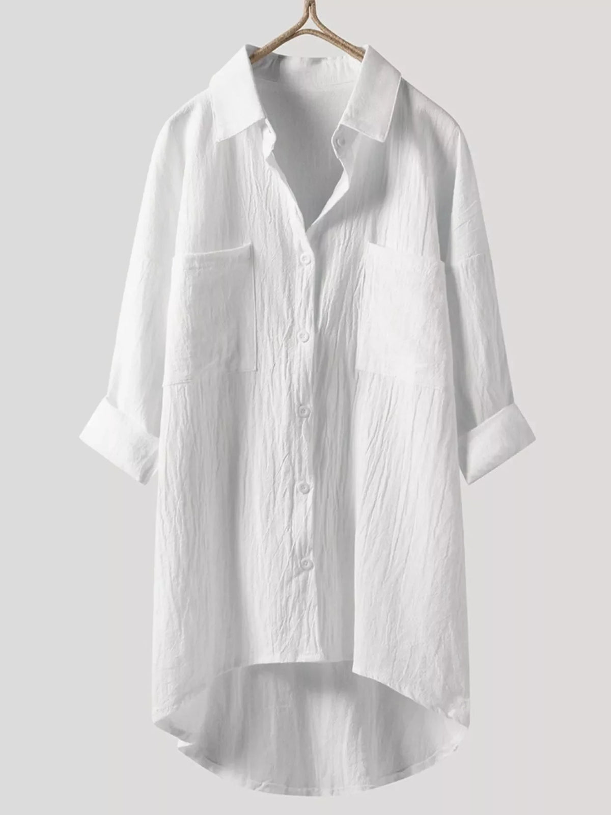 Full Size Casual Button-Down Shirt with Dual Chest Pockets Plus Size