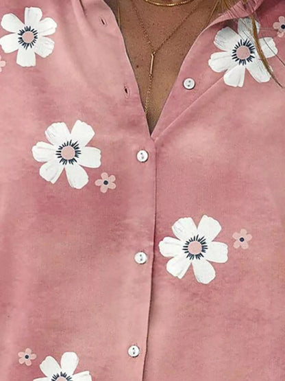 Full Size Floral Print Button-Down Casual Shirt Plus Size