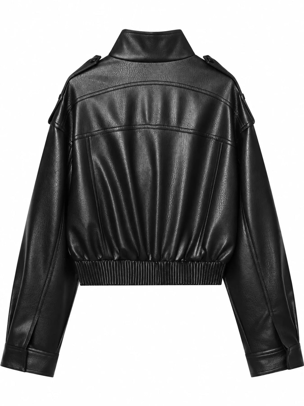 Faux Leather Cropped Bomber Jacket