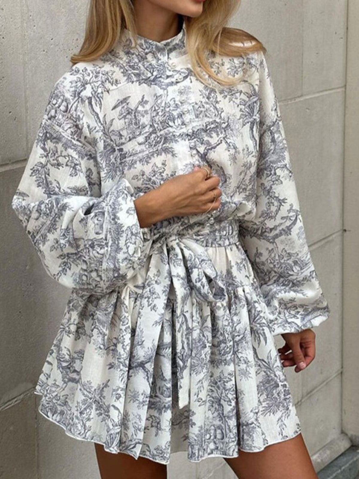 Full Size Floral Print Tie Waist Mini Dress Plus Size