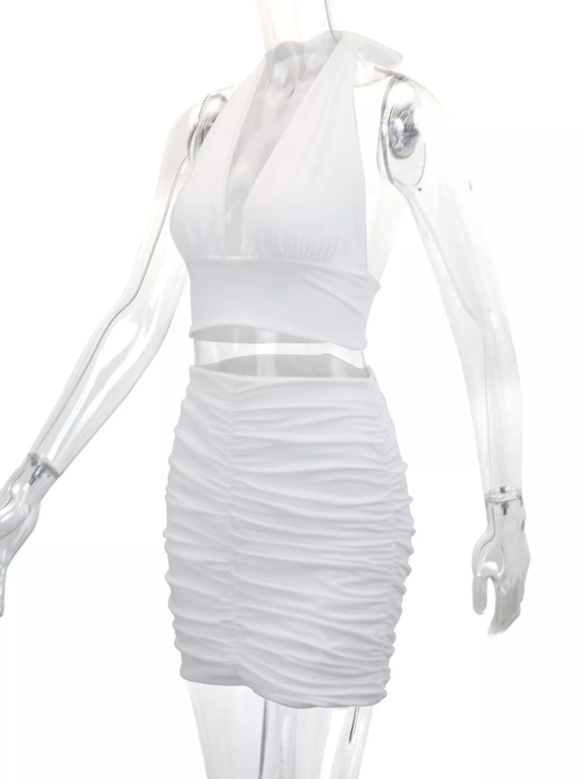 Halter Crop Top and Ruched Bodycon Mini Skirt Set