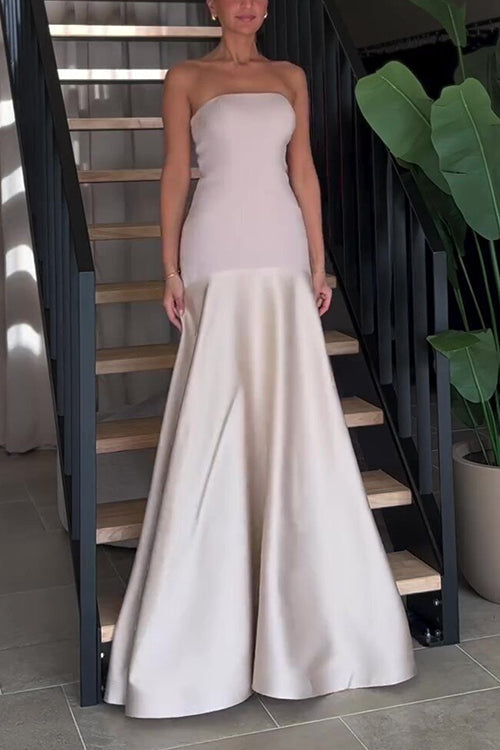 Strapless Patchwork Flare Gown Maxi Party Dress
