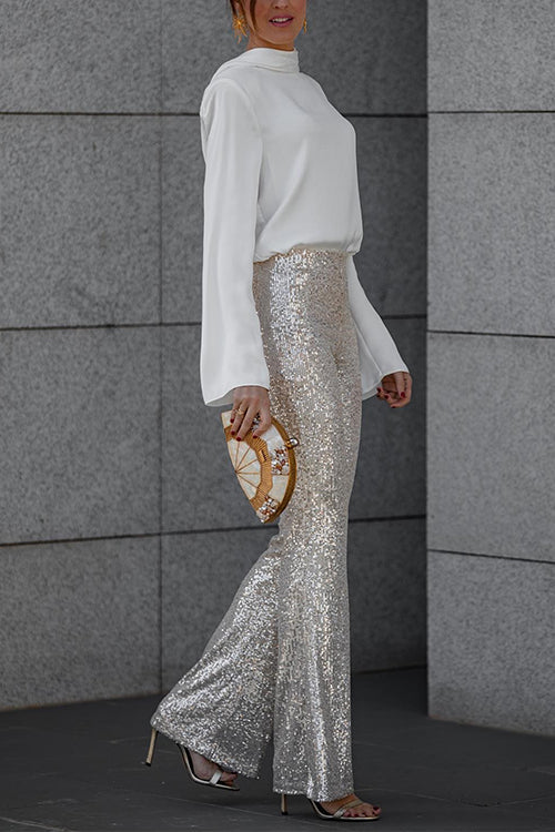 Cowl Back Long Sleeves Satin Top