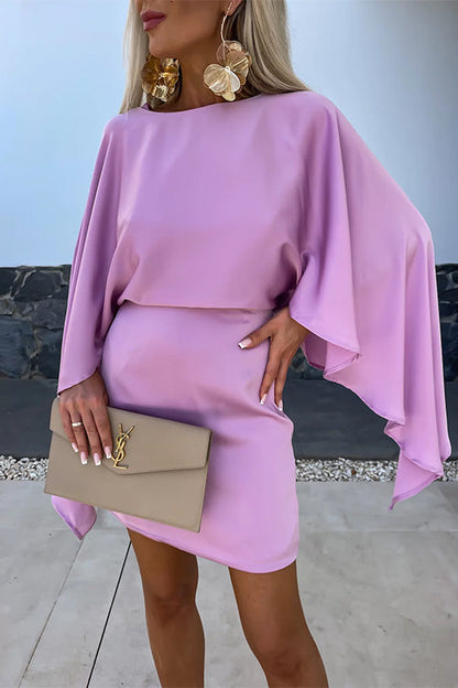 Open Back Batwing Sleeves Waisted Mini Dress