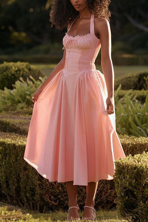 Halter Backless Lace-up Swing Midi Sundress