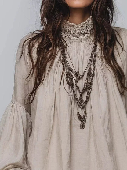 Full Size Lace Mock Neck Long Sleeve Blouse Plus Size
