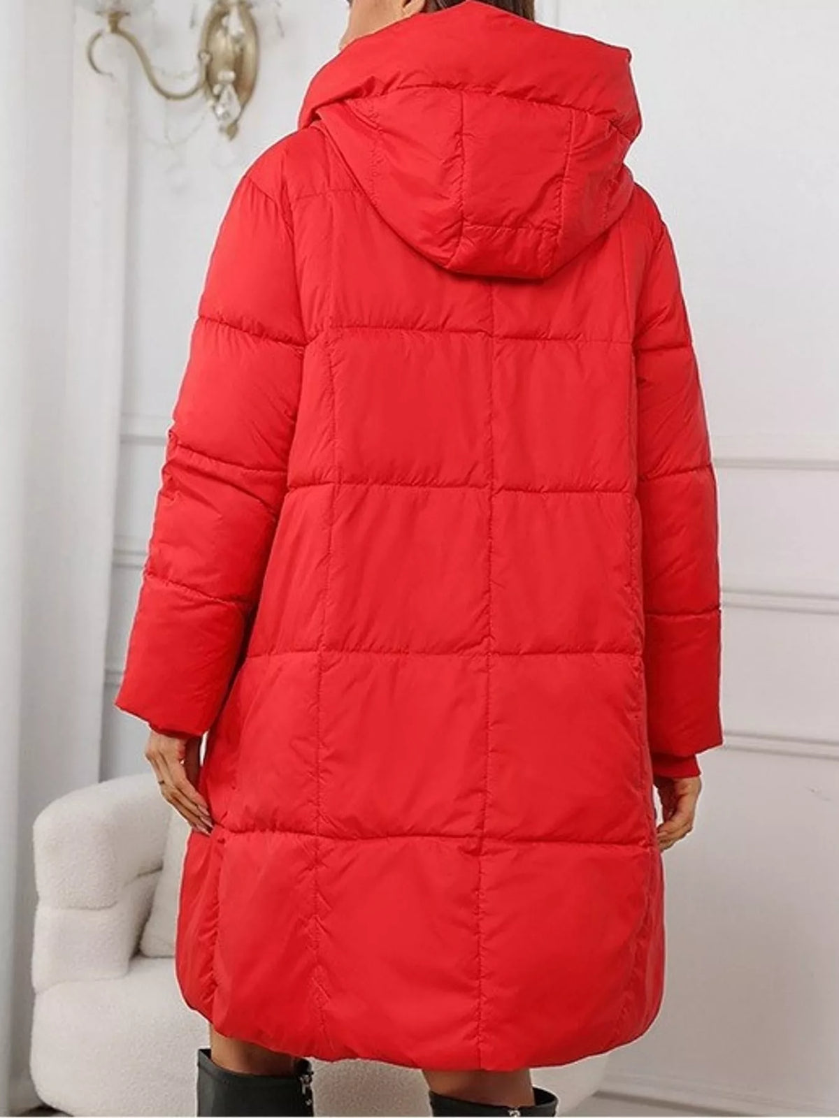 Full Size Zip Up Hooded Longline Puffer Outerwear Plus Size
