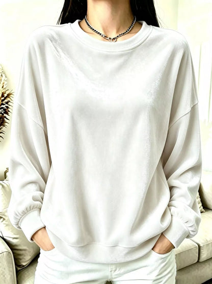 Full Size Velvet Dropped Shoulder Sweatshirt Plus Size