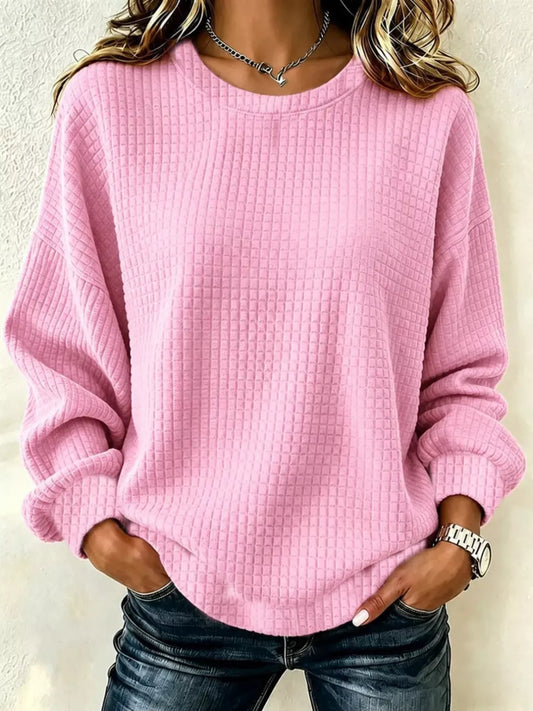 Full Size Waffle Knit Long Sleeve Crew Neck Sweatshirt Plus Size