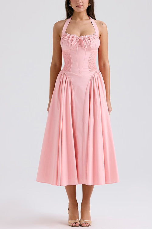 Bow Knot Halter Lace-up Swing Midi dress