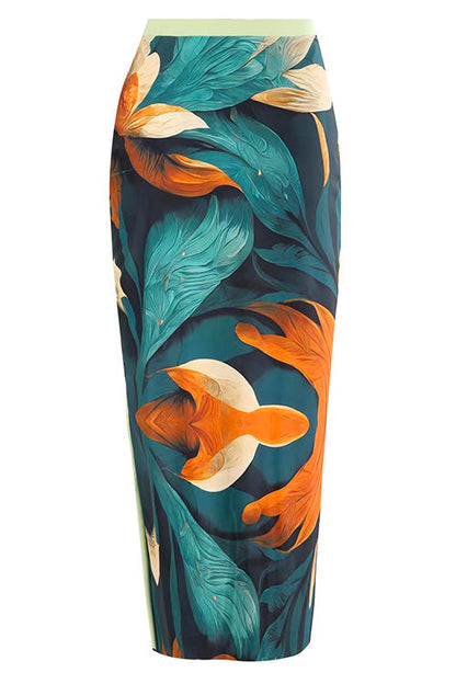 Bow One Shoulder One-piece Swimsuit Ruffle Cover Up Skirt Printed Set
