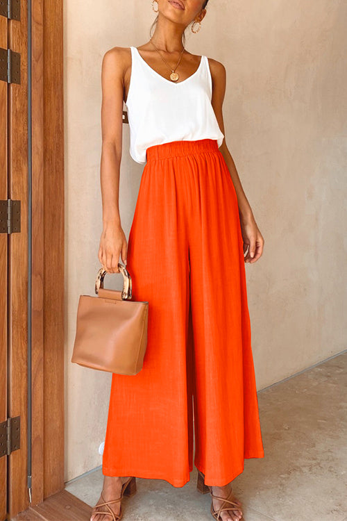 Elastic Waist Wide Leg Palazzo Pants Orange