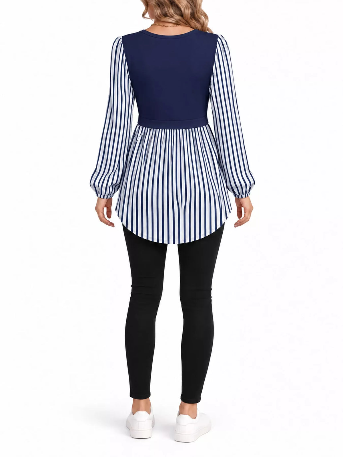 Full Size Striped Long Sleeve Blouse Plus Size
