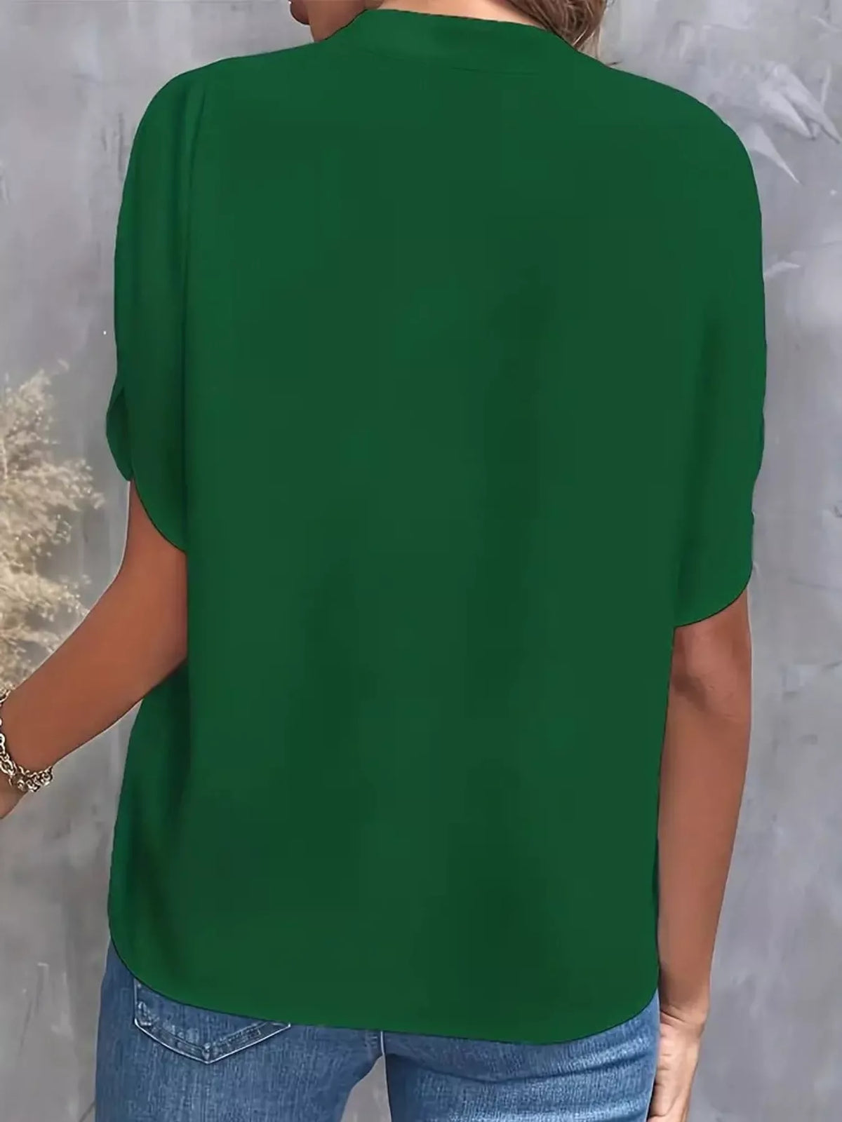 Notched Slit Short Sleeve Blouse