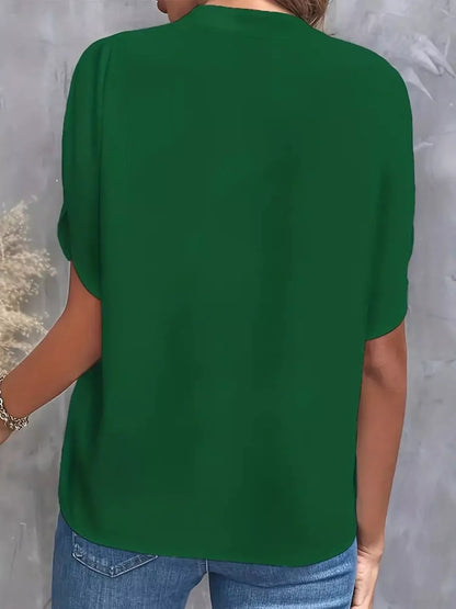 Notched Slit Short Sleeve Blouse