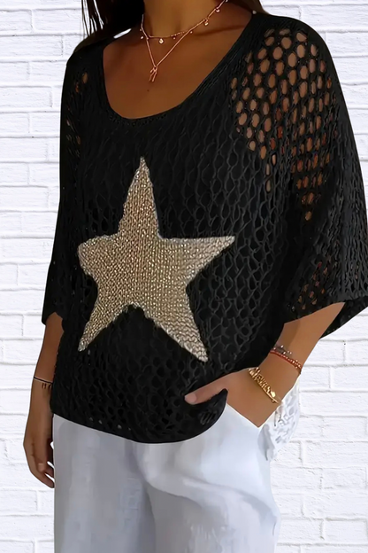 Black Star Mesh Top for Women | Chic Boutique Statement Sweater