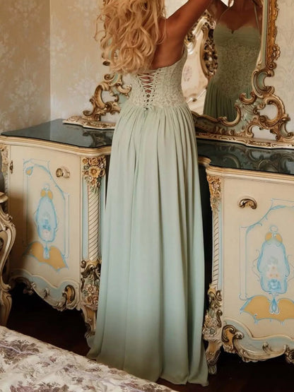 Lace Corset Halter Neck Maxi Dress