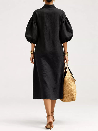 Half-Zip Puff Sleeve Midi Dress
