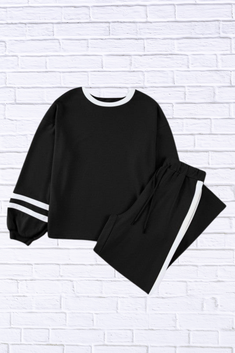 Varsity Stripe Patchwork Pullover and Pant Set Black