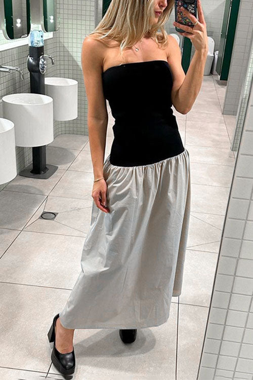 Strapless Tube Color Block Swing Maxi Dress