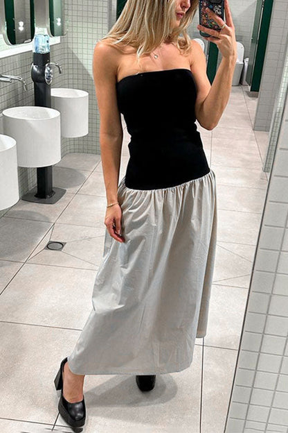Strapless Tube Color Block Swing Maxi Dress