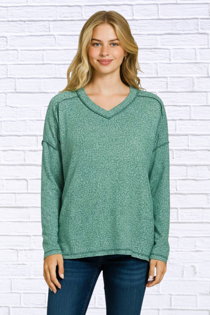 Zenana Soft Melange Hacci Exposed Seam Hi-low Tee HUNTER GREEN