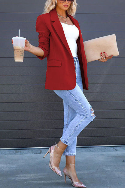 Classic Single Button Back Slit Pocketed Blazer