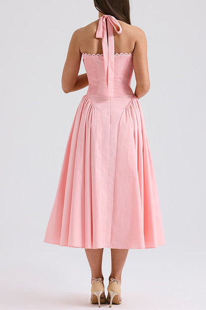 Bow Knot Halter Lace-up Swing Midi dress