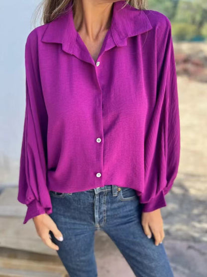 Elegant plain button-up shirt for women