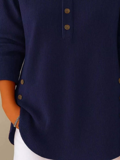 Full Size Button Detail Corduroy Top Plus Size