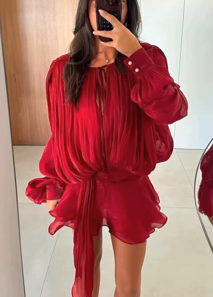 Clidress Satin Irregular Ruffled Mini Dress(8 Colors)