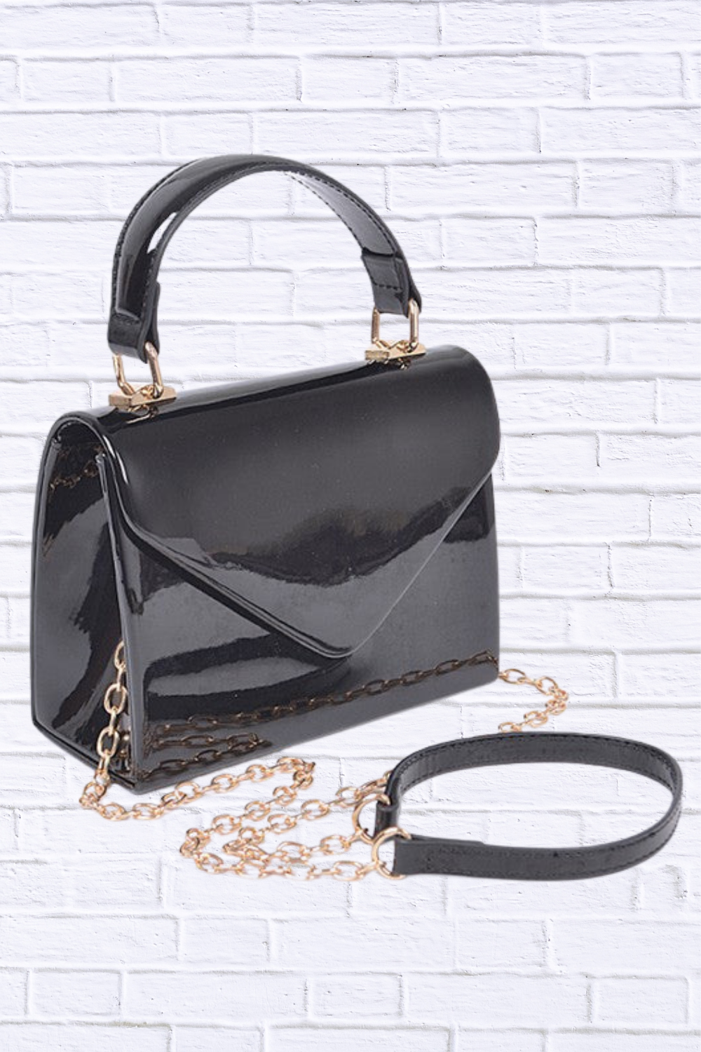 Patent Leather Top Handle Swing Bag NAVY O S