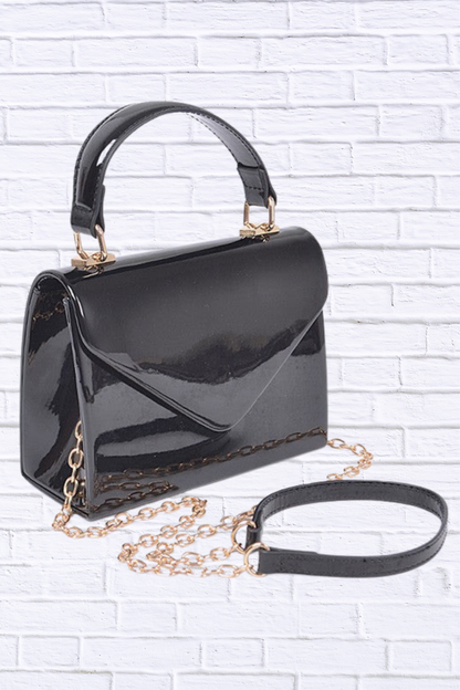 Patent Leather Top Handle Swing Bag NAVY O S