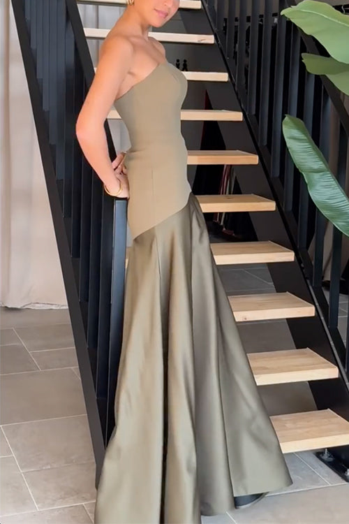 Strapless Patchwork Flare Gown Maxi Party Dress