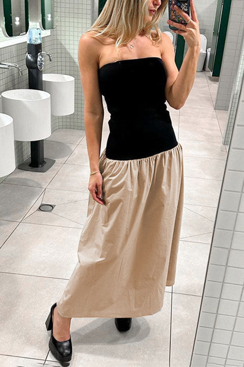 Strapless Tube Color Block Swing Maxi Dress