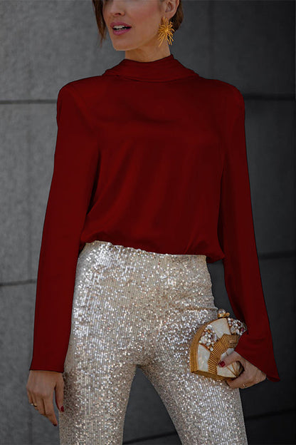 Cowl Back Long Sleeves Satin Top