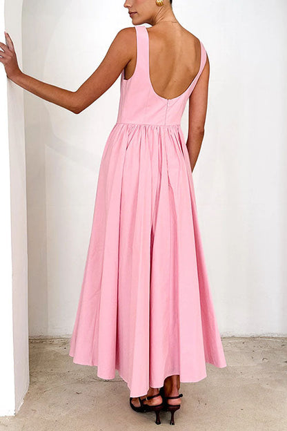Sleeveless Open Back Swing Midi Dress