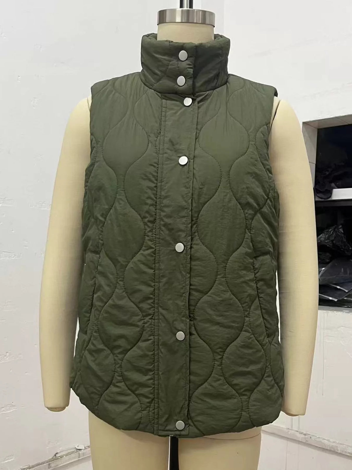 Quilted Snap Button Vest Coat
