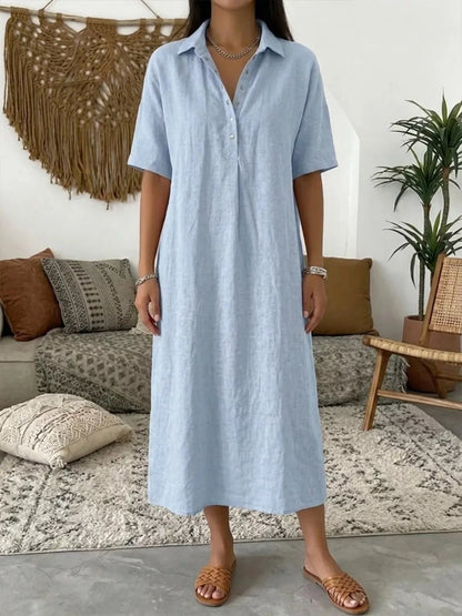 Full Size Button Detail Short Sleeve Midi Shirt Dress Plus Size
