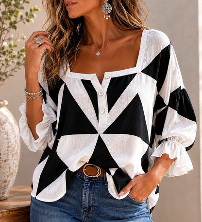 Monochrome Edge Statement Blouse for Women | Modern Boutique Top